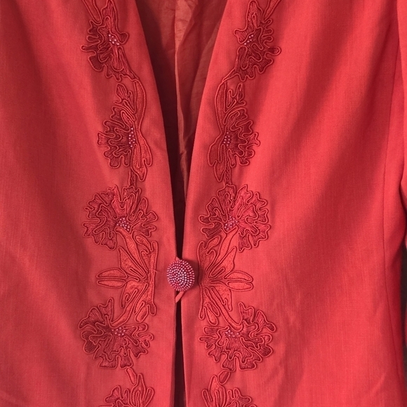 John Meyer Jacket Women Sz 10 Pink Long Sleeve One Button Embroidered Collarless - Picture 4 of 15